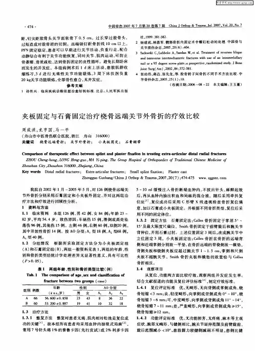 夹板固定与石膏固定治疗桡骨远端关节外骨折的疗效比较