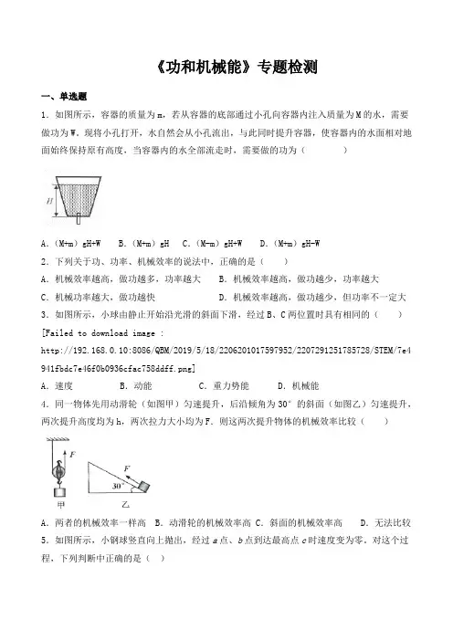 人教版初中物理2020中考复习专题《功和机械能》专题检测(含答案)