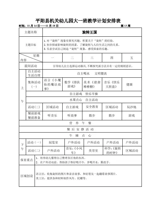 大班第13周计划