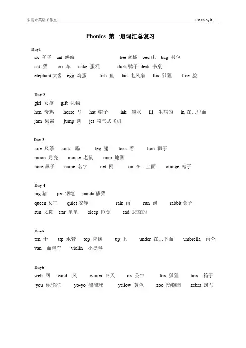 Phonics 第一册词汇总复习