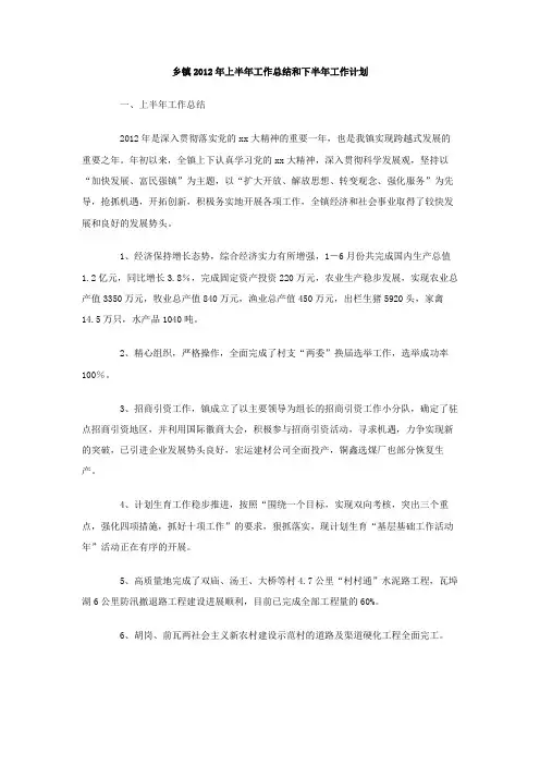 乡镇 上半年工作总结和下半年工作计划
