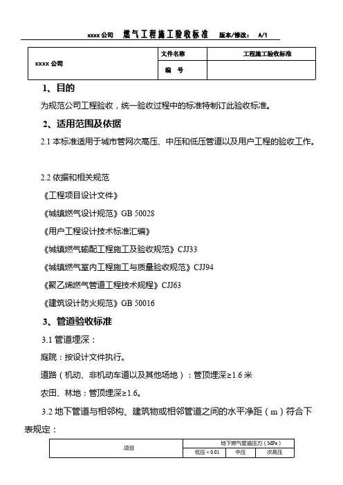 燃气工程施工验收标准(最新整理)