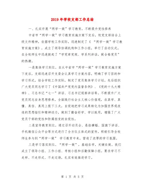 2019年学校支部工作总结