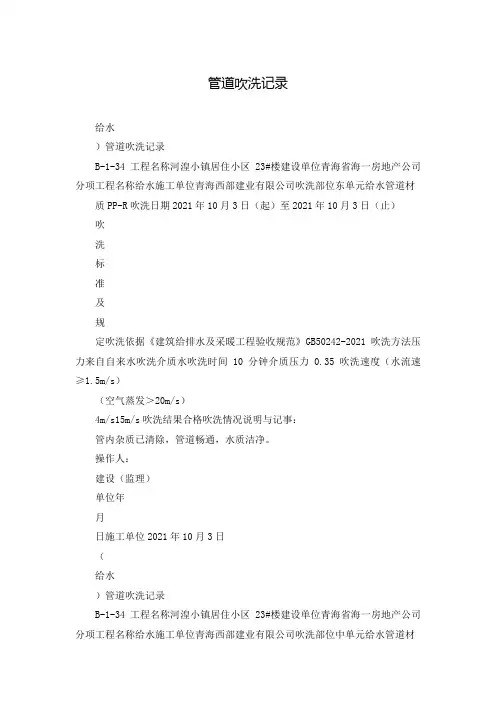 管道吹洗记录