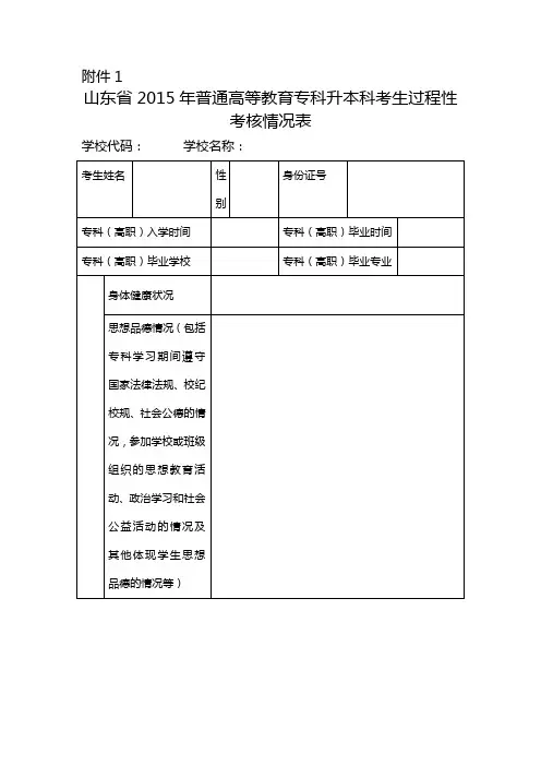 专升本考生过程性考核情况统计表