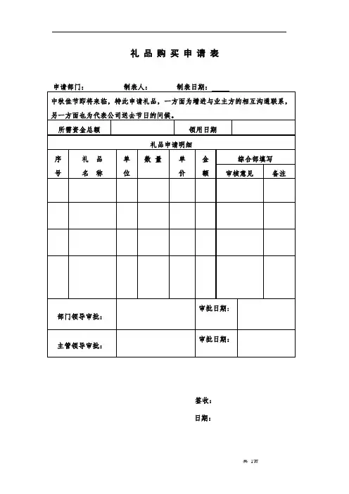 礼品购买申请表