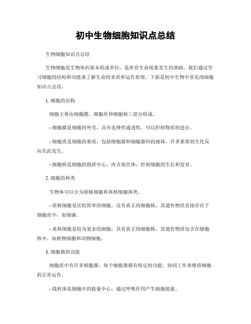 初中生物细胞知识点总结