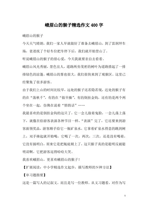 峨眉山的猴子精选作文400字