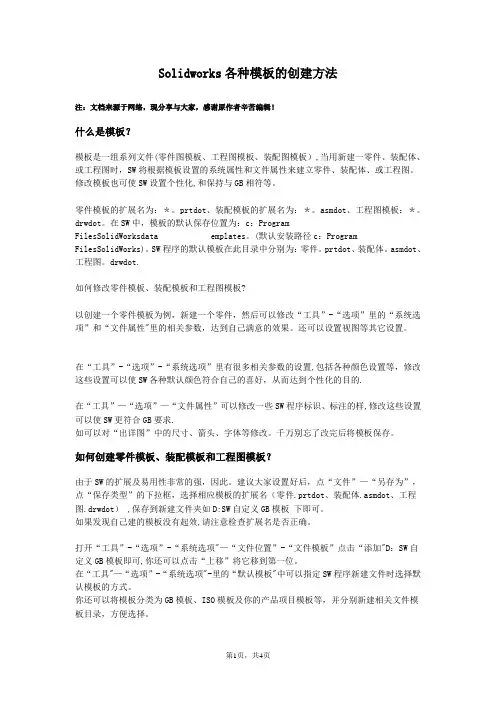 solidworks各种模板的创建方法