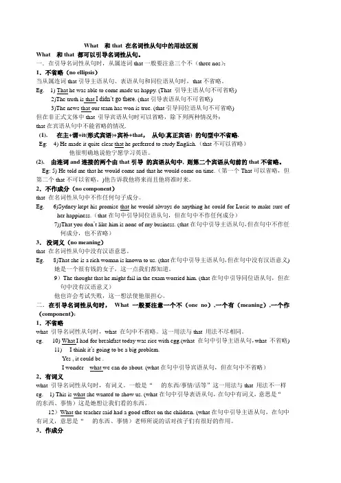 What  和that 在名词性从句中的用法区别