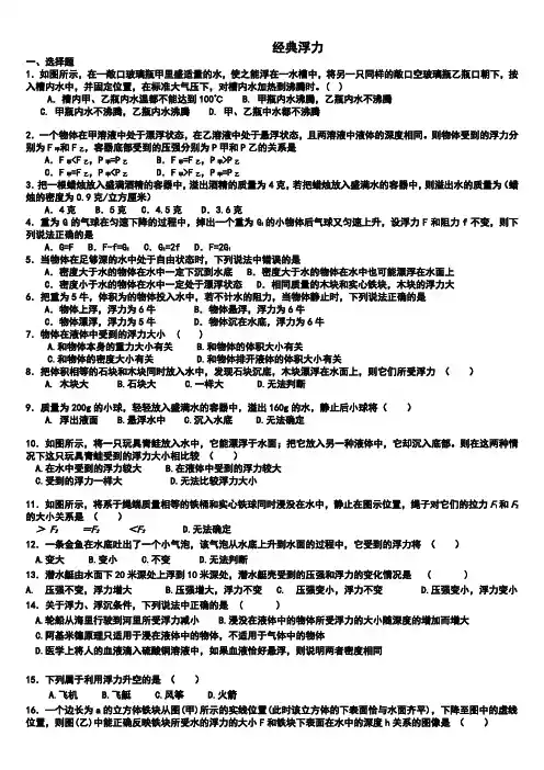 初中物理绝对经典道难题浮力