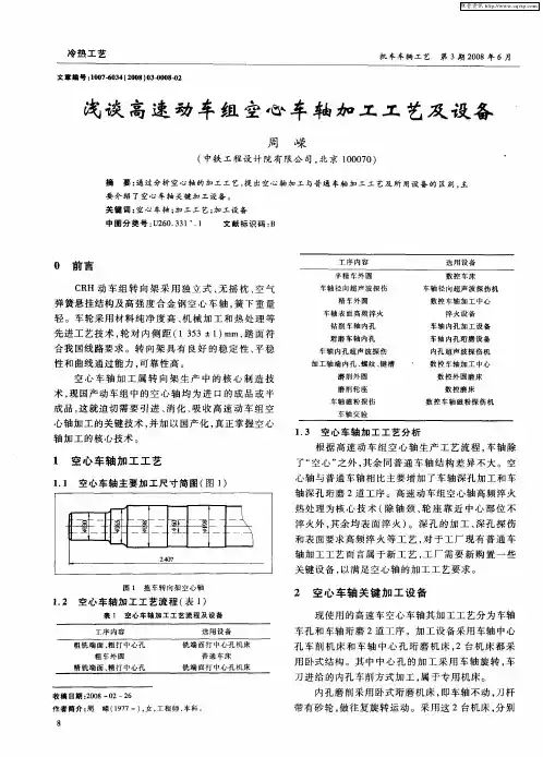 浅谈高速动车组空心车轴加工工艺及设备