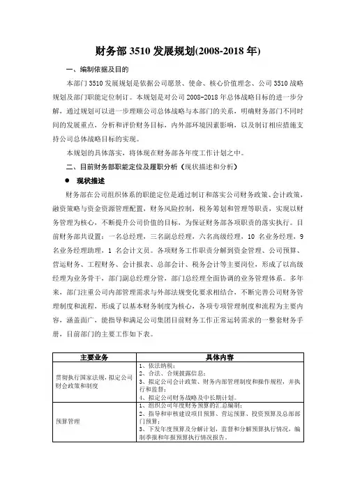 财务部3510发展规划