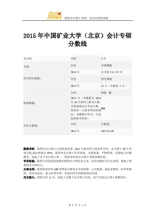 2015年中国矿业大学(北京)会计专硕分数线