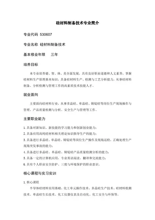 硅材料制备技术专业简介