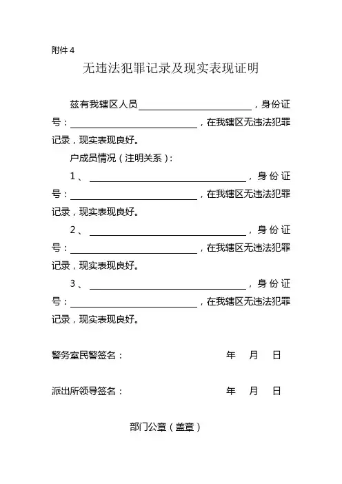 无违法犯罪记录及现实表现证明