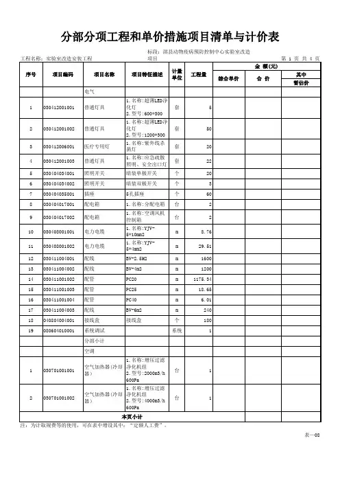 分部分项工程和单价措施项目清单与计价表 2
