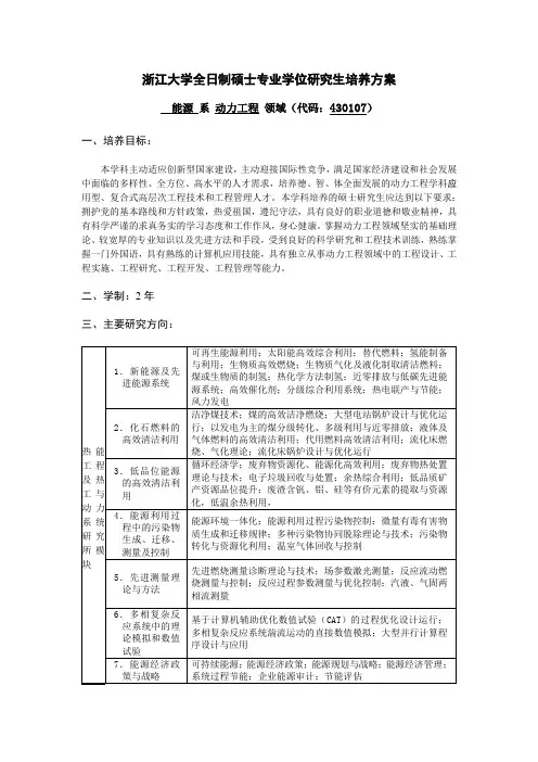 浙江大学硕士研究生培养方案-浙江大学能源工程学院