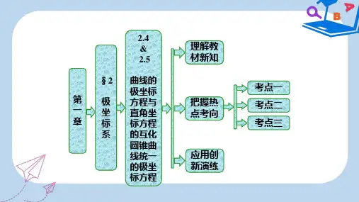 【精选】_高中数学第一章坐标系2.4曲线的极坐标方程与直角坐标方程的互化2.5圆锥曲线统一的极坐标方程课件