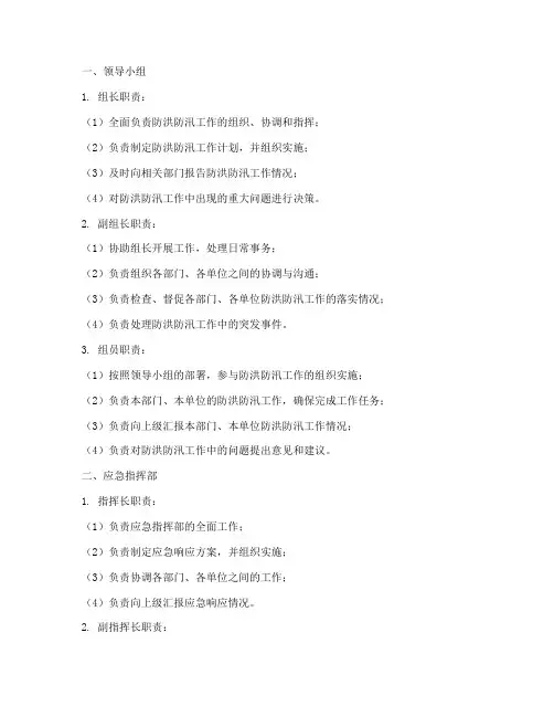 防洪防汛应急预案各组职责