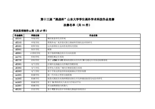 第十三届挑杯山东大学学生课外学术科技作品竞赛