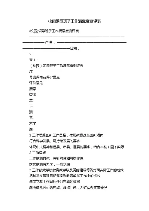 校园领导班子工作满意度测评表