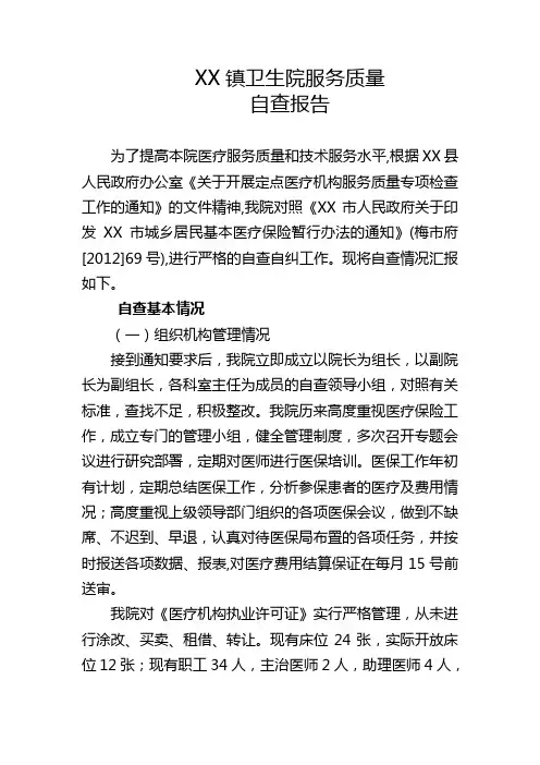 XX卫生院自查报告