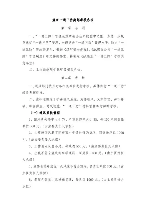 煤矿一通三防奖惩考核办法