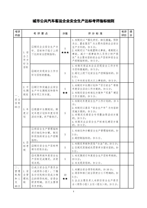 城市公共汽车客运企业安全生产达标考评指标细则