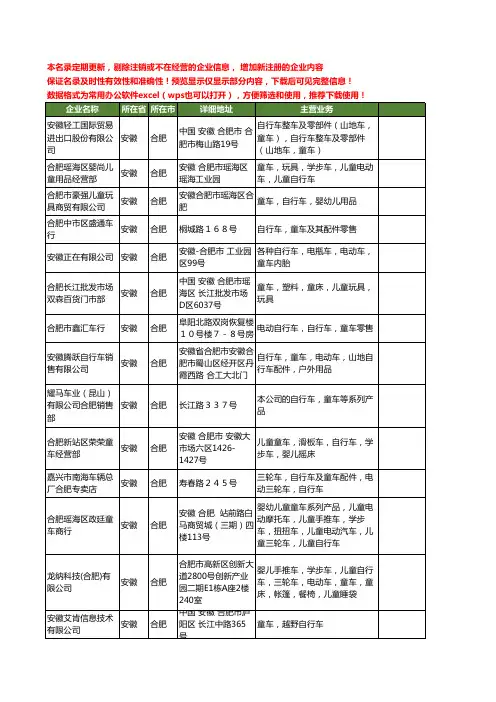新版安徽省合肥自行车童车工商企业公司商家名录名单联系方式大全16家