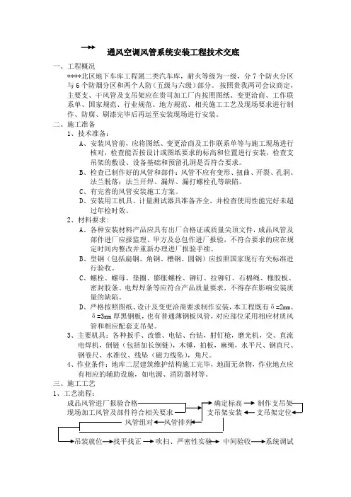 通风风管安装技术交底