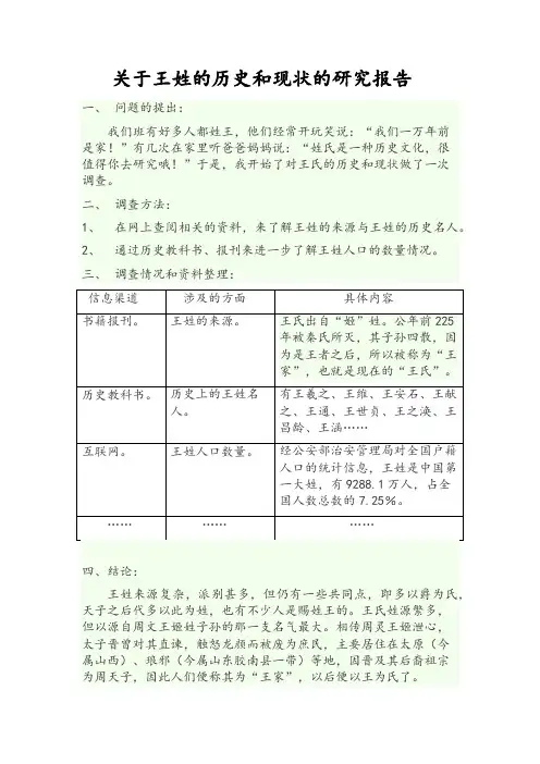 关于王姓的研究报告