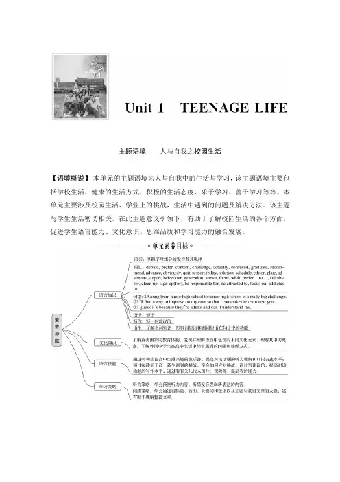 2019-2020版高中英语新教材人教必修第一册Unit 1 TEENAGE LIFE：Section Ⅰ Listening and Speaking
