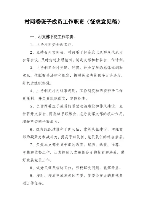 村两委班子成员工作职责