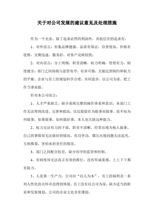 关于公司发展的建议和意见