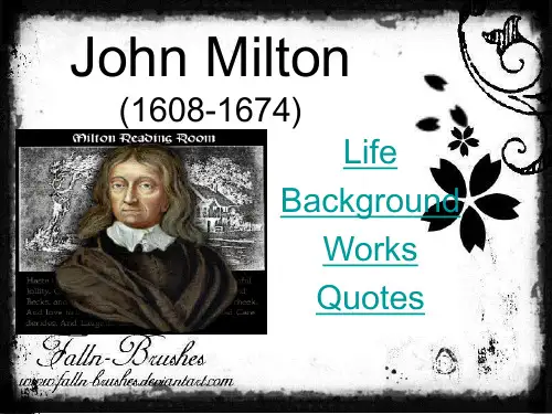 关于约翰.弥尔顿(John_Milton)作品及生平的英文ppt