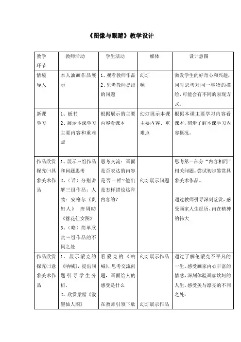 高中美术_第二课 图像与眼睛教学设计学情分析教材分析课后反思