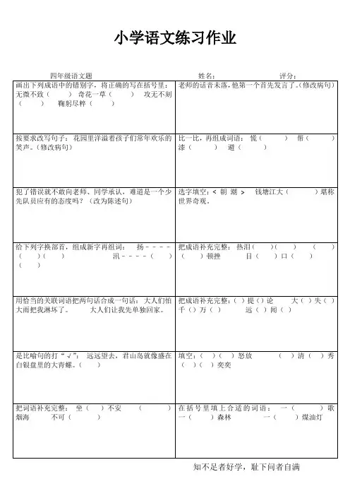小学四年级语文课堂过关训练I (20)