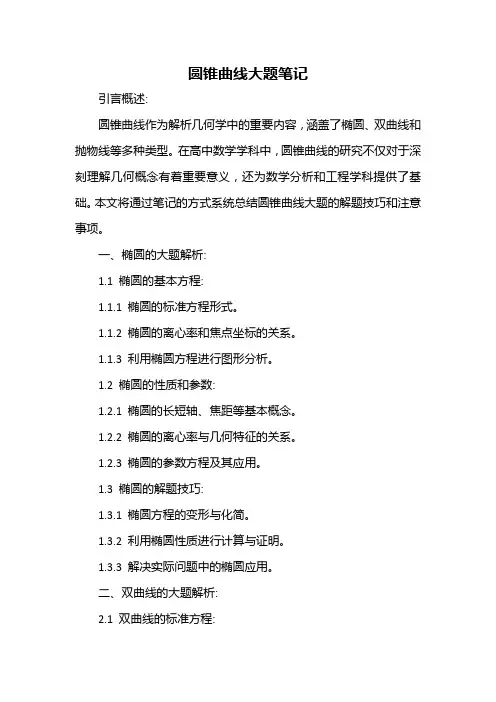 圆锥曲线大题笔记