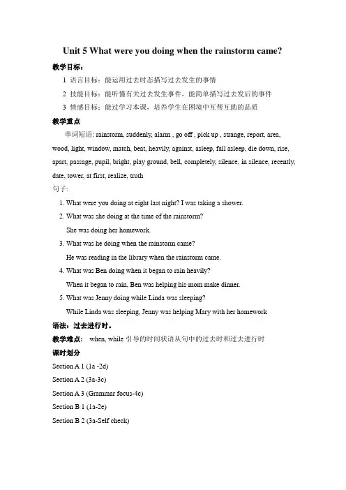 Unit 5 What were you doing when the rainstorm came？ 教案 2