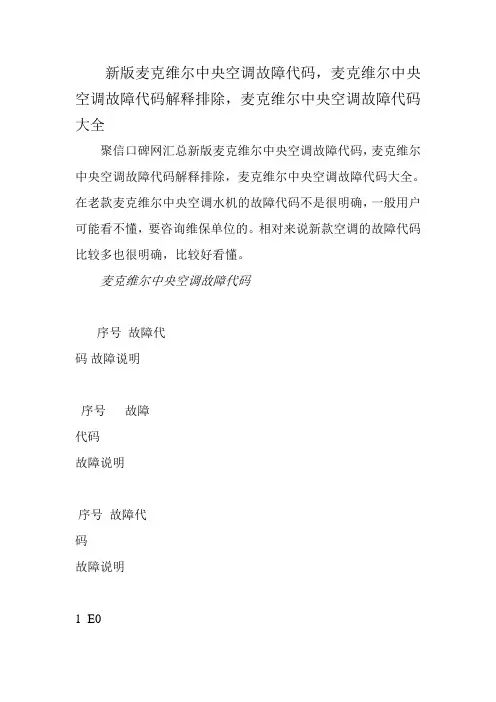 新版麦克维尔中央空调故障代码,麦克维尔中央空调故障代码解释排除,麦克维尔中央空调故障代码大全