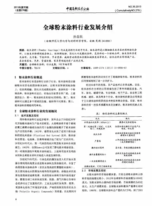 全球粉末涂料行业发展介绍