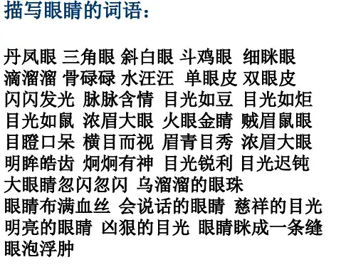 描写眼睛的词语:丹凤眼 三角眼 斜白眼 斗鸡眼 细眯眼滴溜溜 骨碌