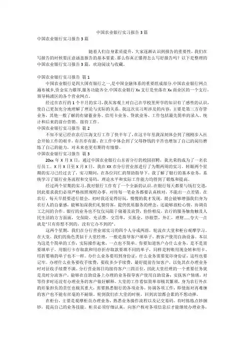 中国农业银行实习报告3篇