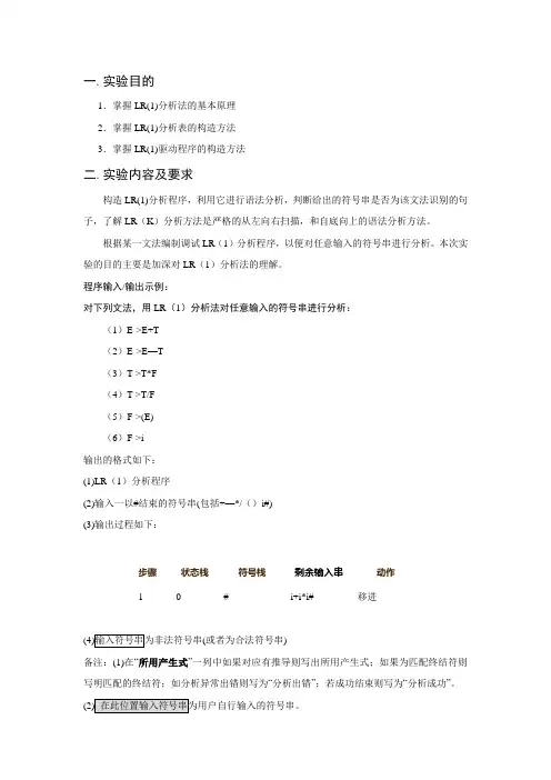 编译原理-LR(1)算法源代码