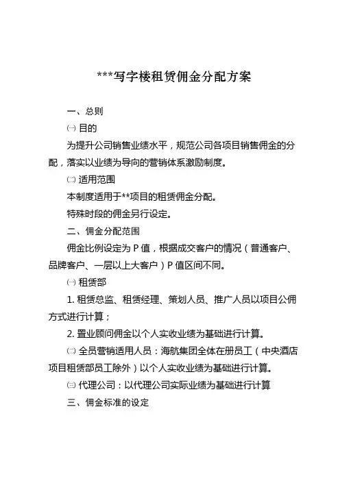 写字楼租赁佣金分配方案 2