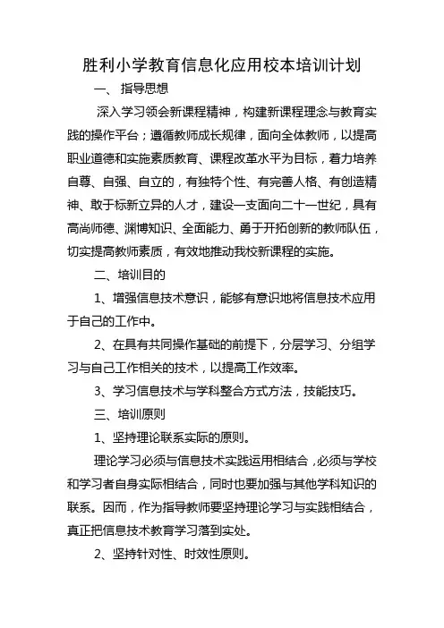 胜利小学教育信息化应用校本培训计划