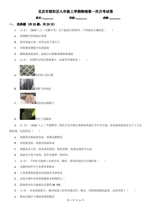 北京市朝阳区九年级上学期物理第一次月考试卷