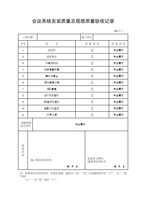 会议系统安装质量及观感质量验收记录