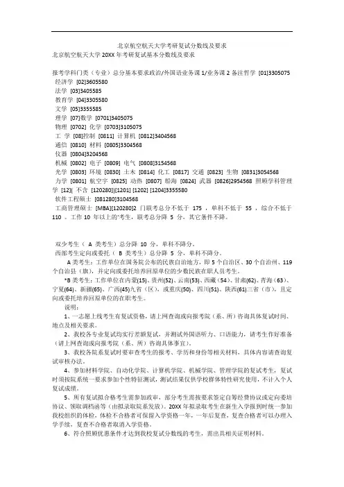 北京航空航天大学考研复试分数线及要求